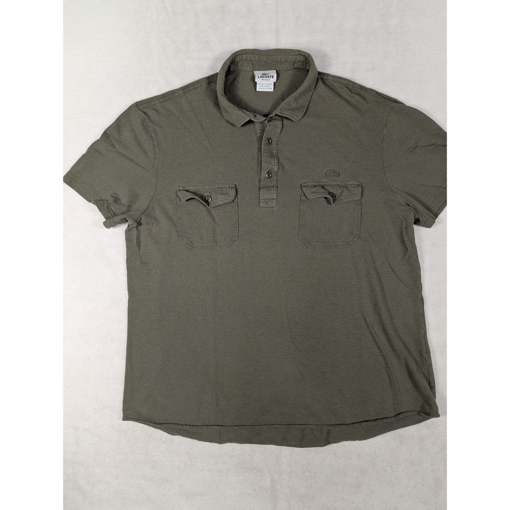 Lacoste Regular Fit Olive Green Linen Blend Mens Two Pocket Polo Shirt Medium - Picture 2 of 5